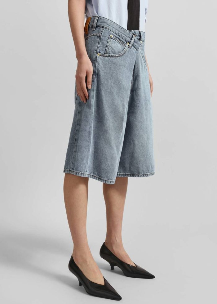 Bottoms Women The Frankie Shop Blue Darkpark Ines Fold Over Shorts - San Fran Blue