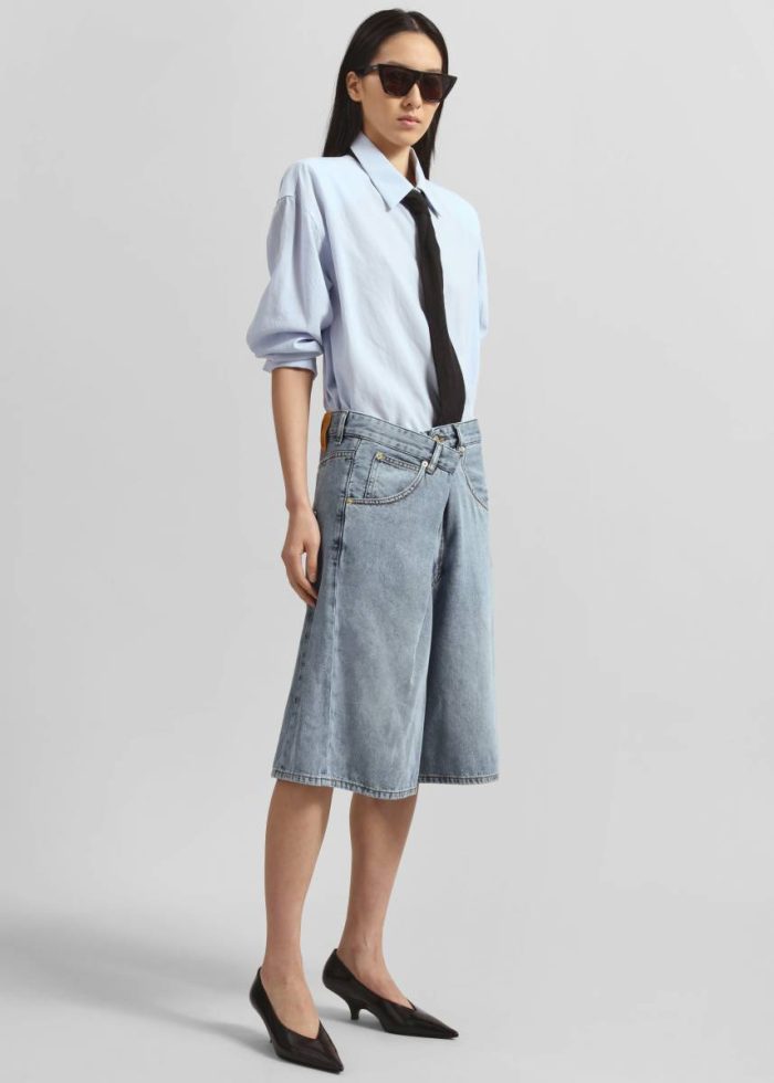 Bottoms Women The Frankie Shop Blue Darkpark Ines Fold Over Shorts - San Fran Blue