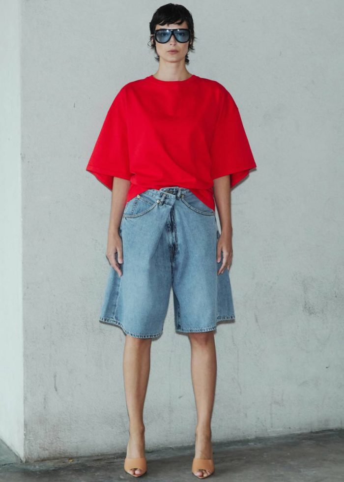 Bottoms Women The Frankie Shop Blue Darkpark Ines Fold Over Shorts - San Fran Blue
