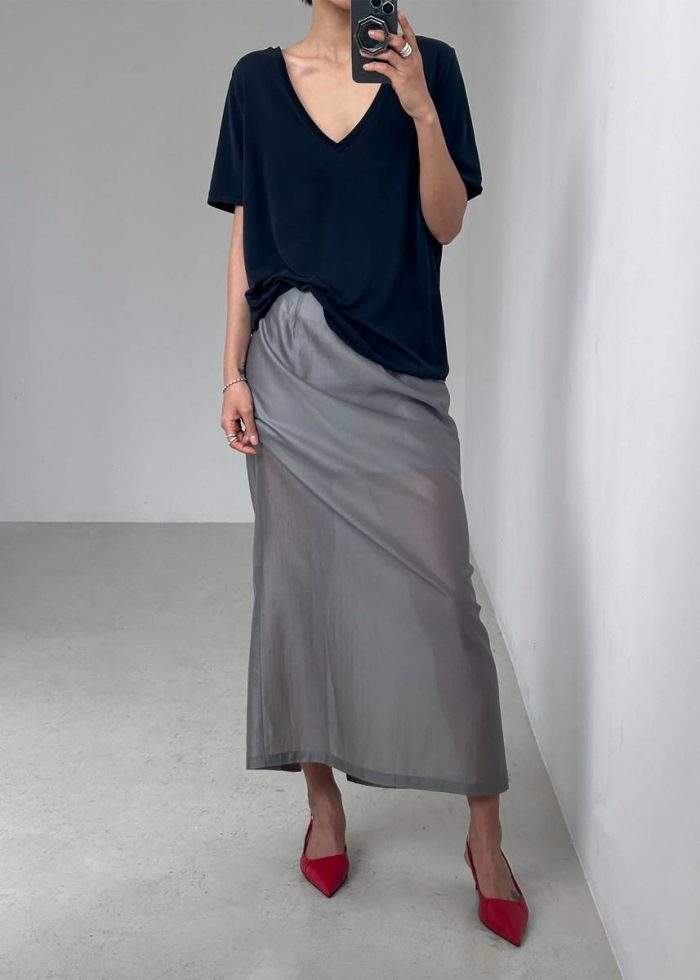 Bottoms Women The Frankie Shop Lenore Semi Sheer Midi Skirt - Grey Grey