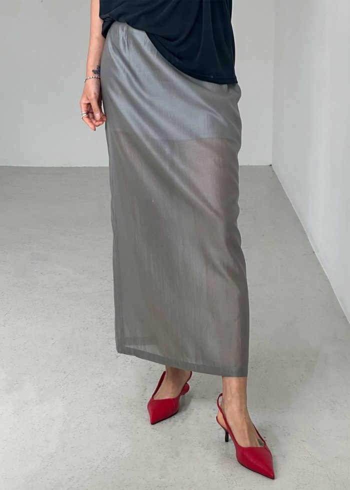 Bottoms Women The Frankie Shop Lenore Semi Sheer Midi Skirt - Grey Grey