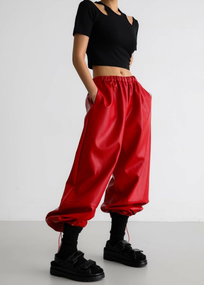Bottoms Women The Frankie Shop Red Briar Faux Leather Balloon Pants - Red