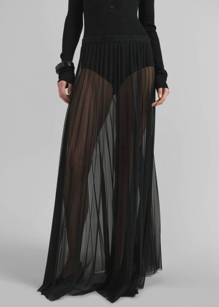 Bottoms Women The Frankie Shop Vallen Pleated Mesh Maxi Skirt - Black Black