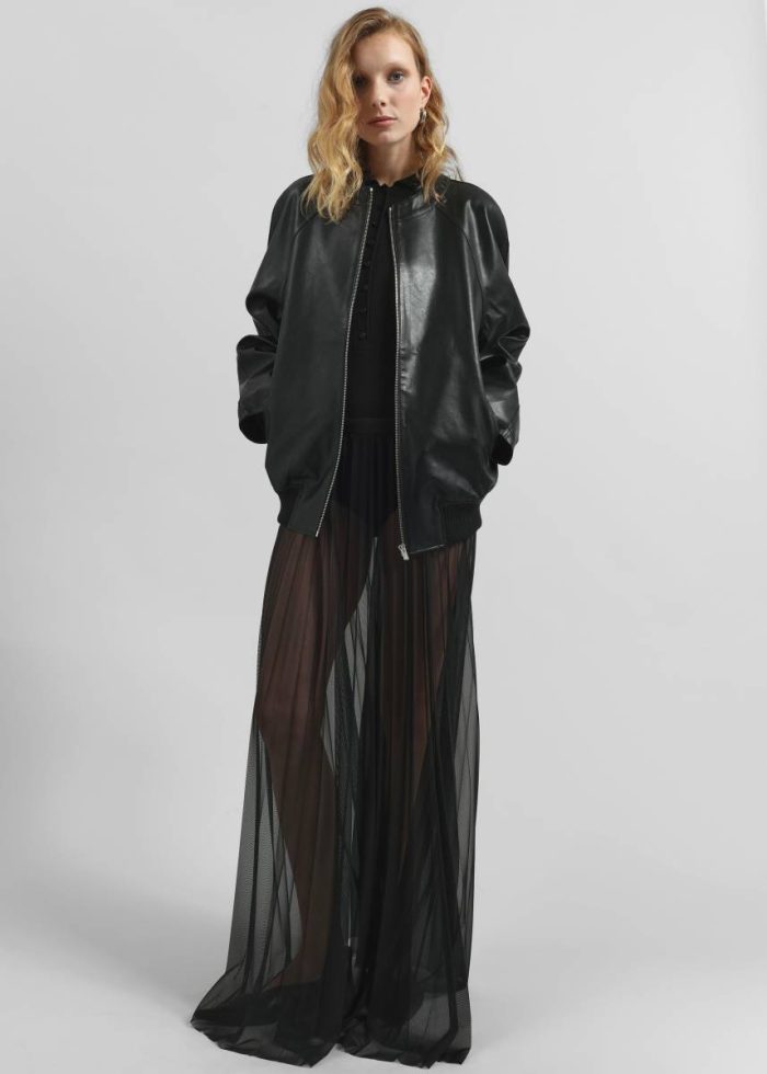 Bottoms Women The Frankie Shop Vallen Pleated Mesh Maxi Skirt - Black Black