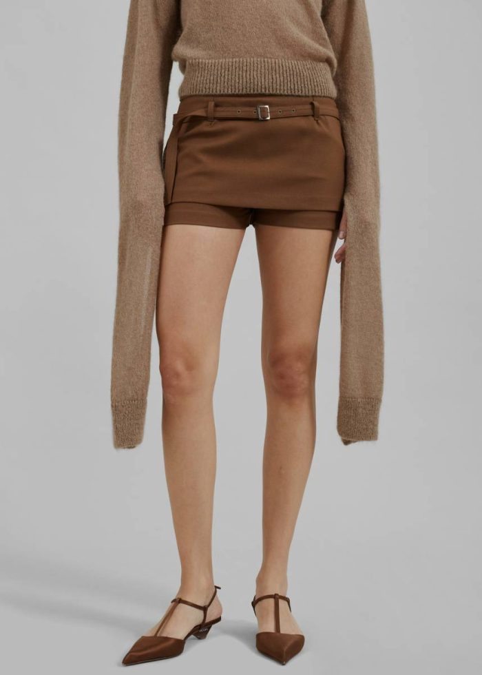 Brown Micka Belted Skort - Brown Women Bottoms The Frankie Shop