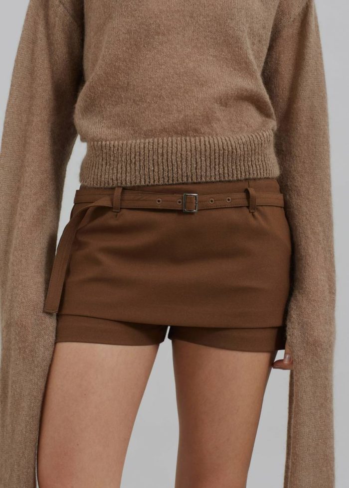 Brown Micka Belted Skort - Brown Women Bottoms The Frankie Shop