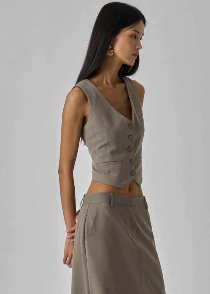 Brown Seine Vest - Taupe Outerwear The Frankie Shop Women