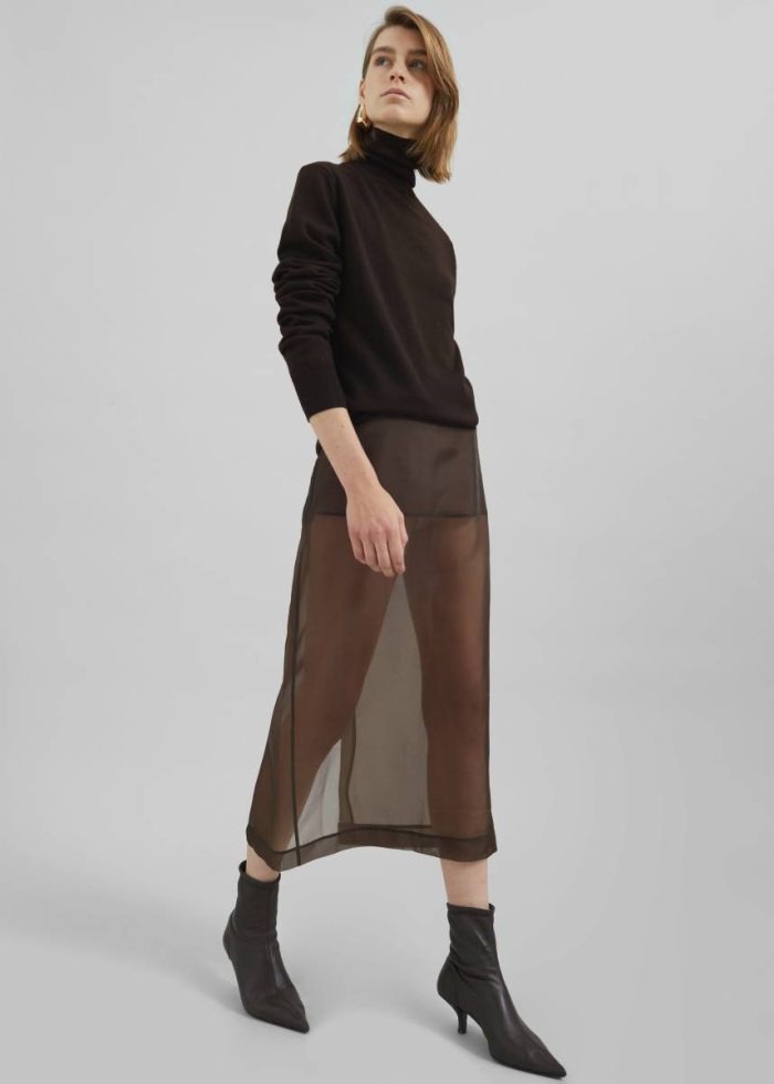 Brown The Frankie Shop Peri Sheer Midi Skirt - Brown Women Bottoms