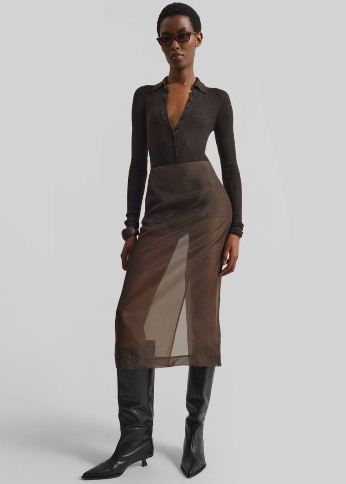 Brown The Frankie Shop Peri Sheer Midi Skirt - Brown Women Bottoms