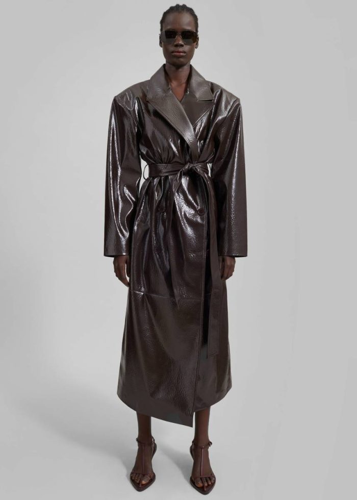Brown The Frankie Shop Women Outerwear Tina Crackled Faux Leather Trench Coat - Brown