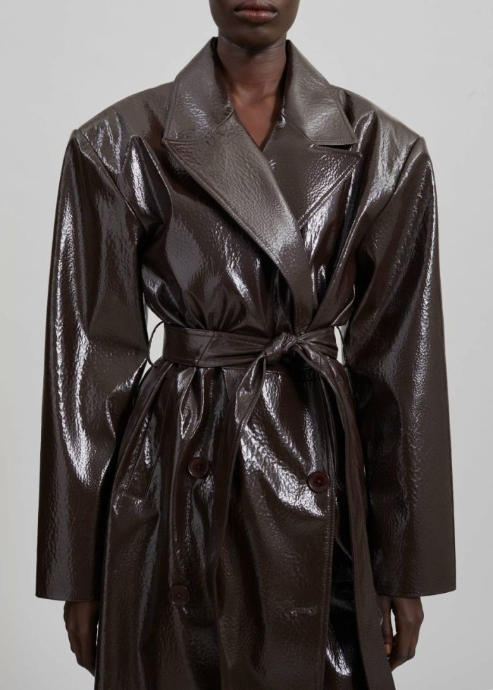 Brown The Frankie Shop Women Outerwear Tina Crackled Faux Leather Trench Coat - Brown