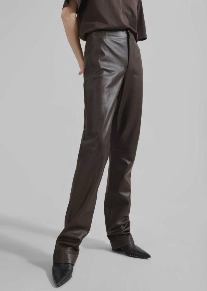 Brown Women Bottoms Ziggy Long Leather Pants - Brown The Frankie Shop