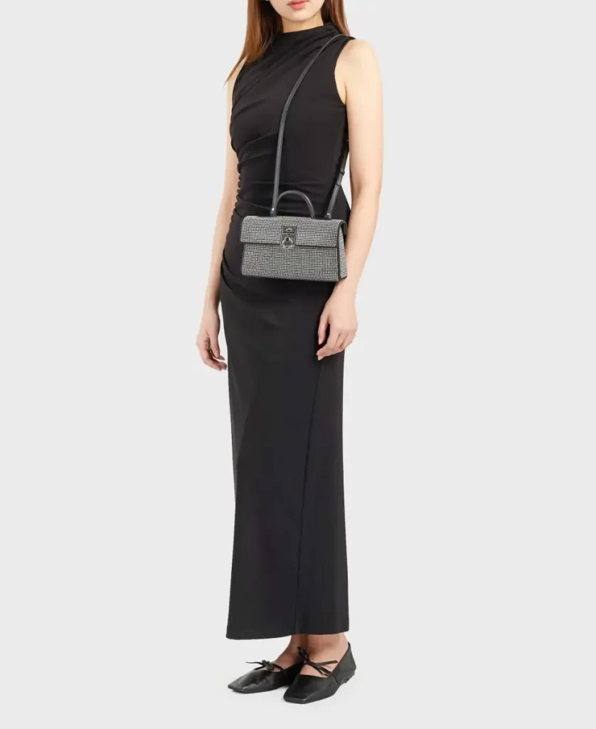 Cafune Women Stance Wallet - Black Rhinestone Crossbody