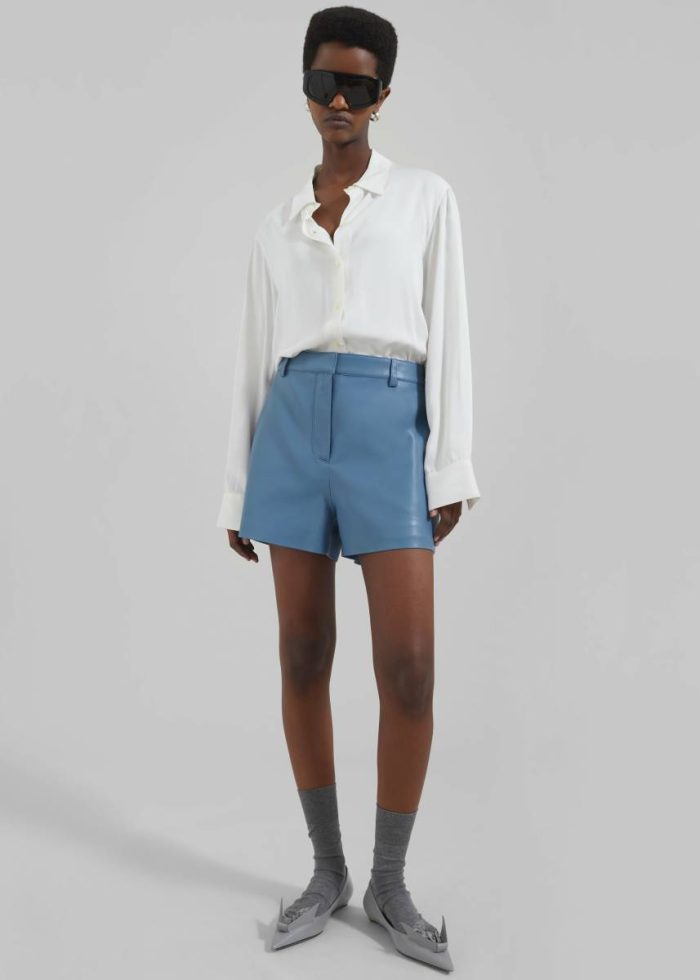Cassie Faux Leather Mini Shorts - Blue The Frankie Shop Women Bottoms Blue