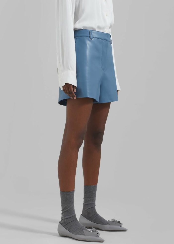 Cassie Faux Leather Mini Shorts - Blue The Frankie Shop Women Bottoms Blue