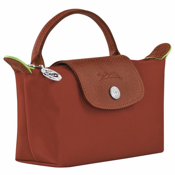 Chestnut Women Longchamp Le Pliage Green Pouch With Handle Chestnut - Recycled Canvas Pouches & Cases
