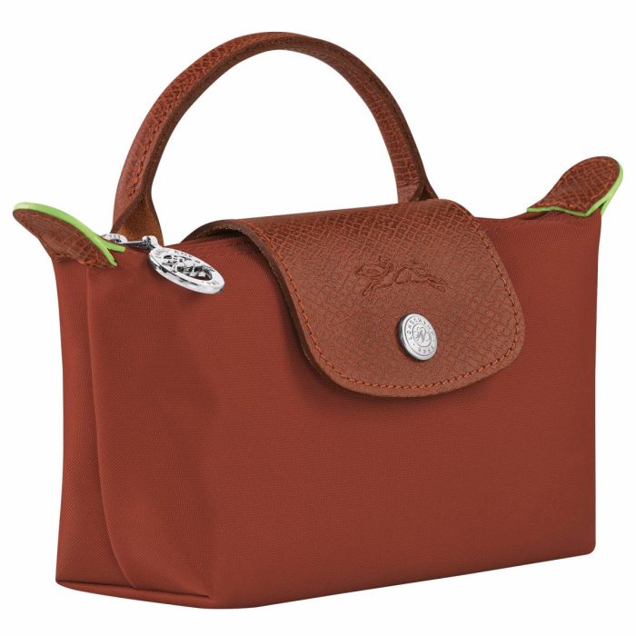 Chestnut Women Longchamp Le Pliage Green Pouch With Handle Chestnut - Recycled Canvas Pouches & Cases