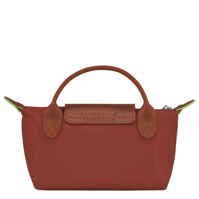 Chestnut Women Longchamp Le Pliage Green Pouch With Handle Chestnut - Recycled Canvas Pouches & Cases
