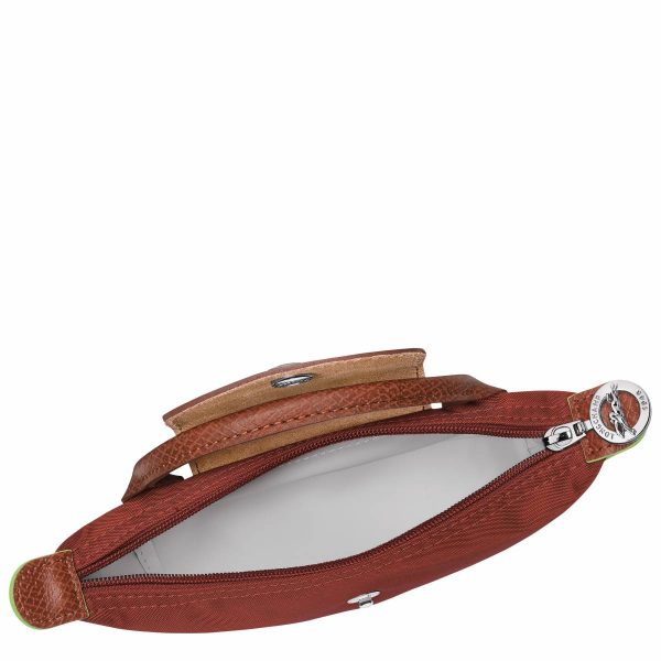 Chestnut Women Longchamp Le Pliage Green Pouch With Handle Chestnut - Recycled Canvas Pouches & Cases