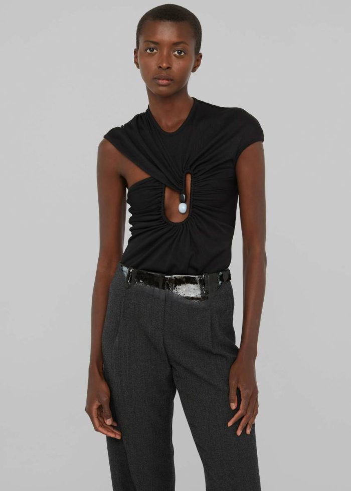 Christopher Esber Helix Crystal Ribbed Tee - Black The Frankie Shop Black Tops Women