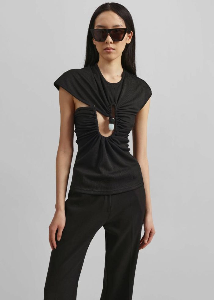 Christopher Esber Helix Crystal Ribbed Tee - Black The Frankie Shop Black Tops Women
