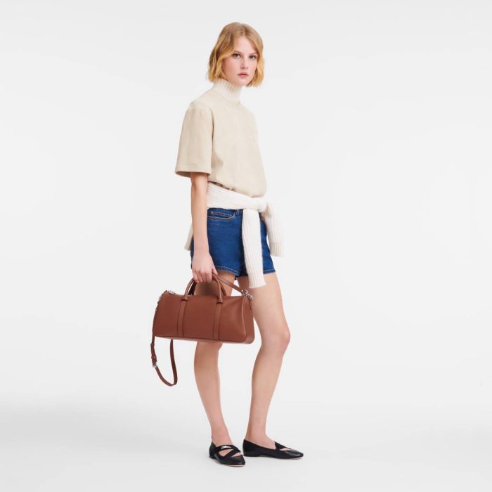 Cognac Longchamp Daylong L Handbag Cognac - Leather Leather Bags Women