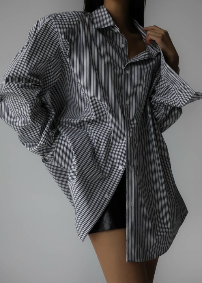 Cyrus Button Up Shirt - Black/White Stripe Black The Frankie Shop Tops Women