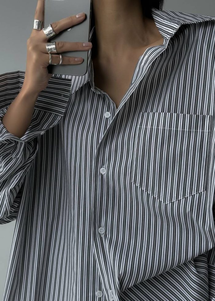 Cyrus Button Up Shirt - Black/White Stripe Black The Frankie Shop Tops Women