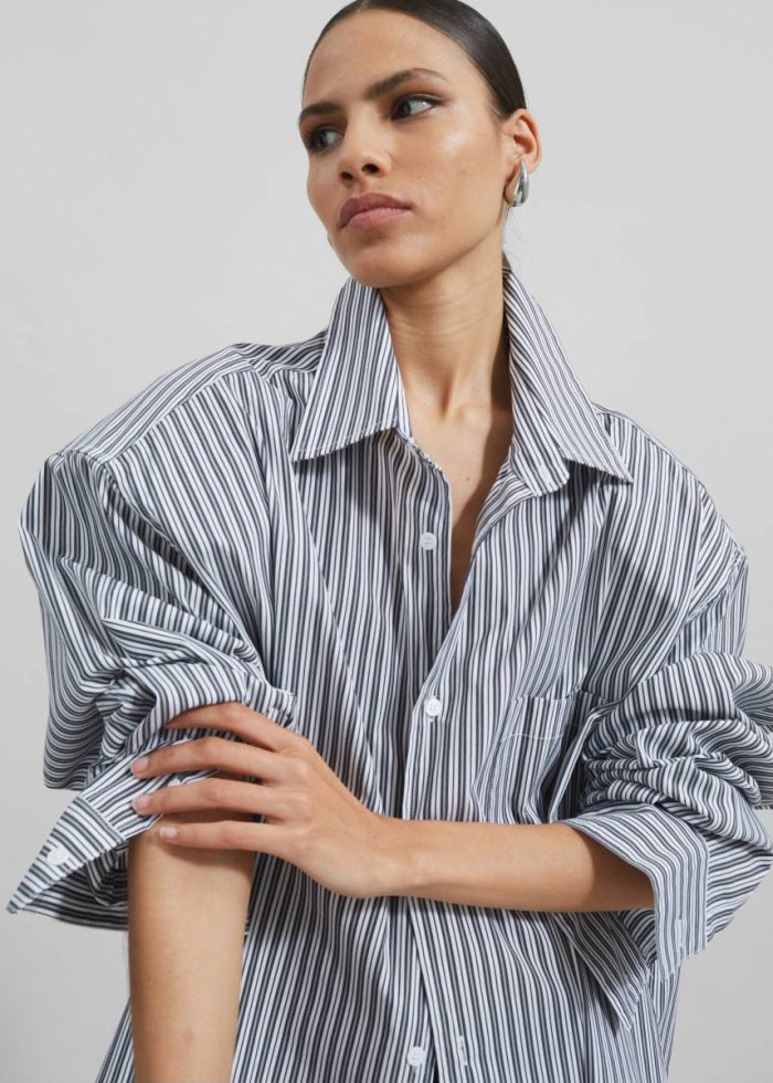 Cyrus Button Up Shirt - Black/White Stripe Black The Frankie Shop Tops Women
