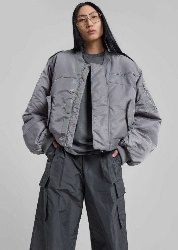 Dalva Bomber Jacket - Light Grey Outerwear Women Grey The Frankie Shop