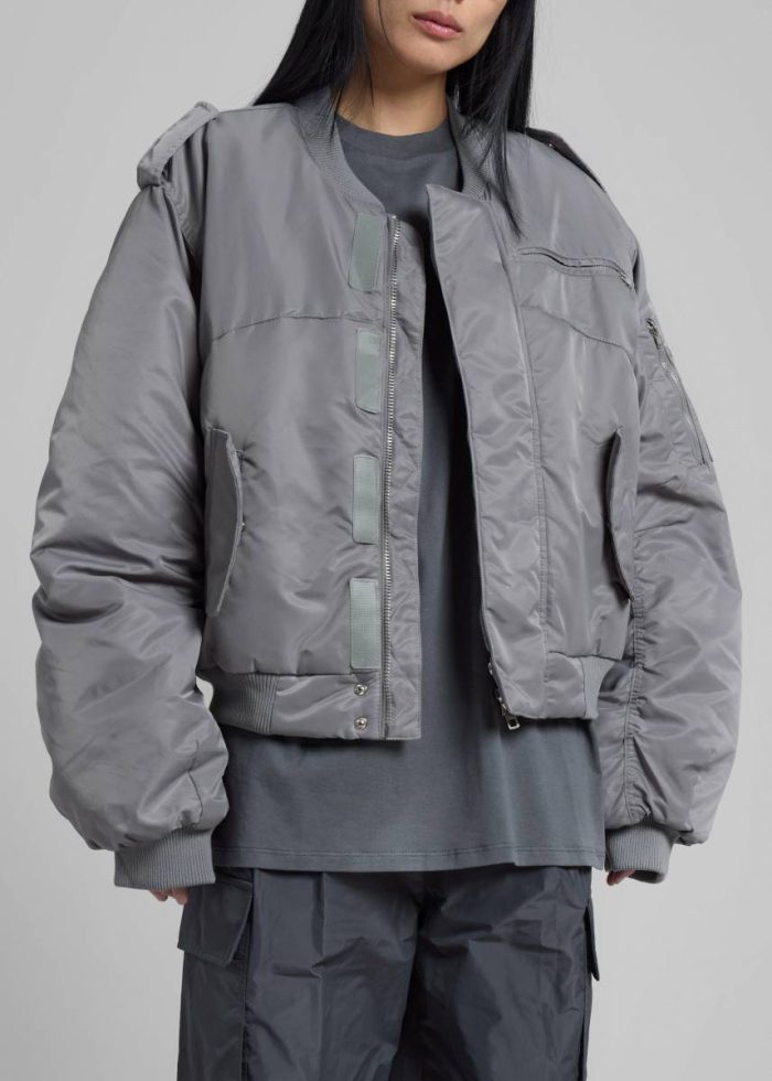 Dalva Bomber Jacket - Light Grey Outerwear Women Grey The Frankie Shop