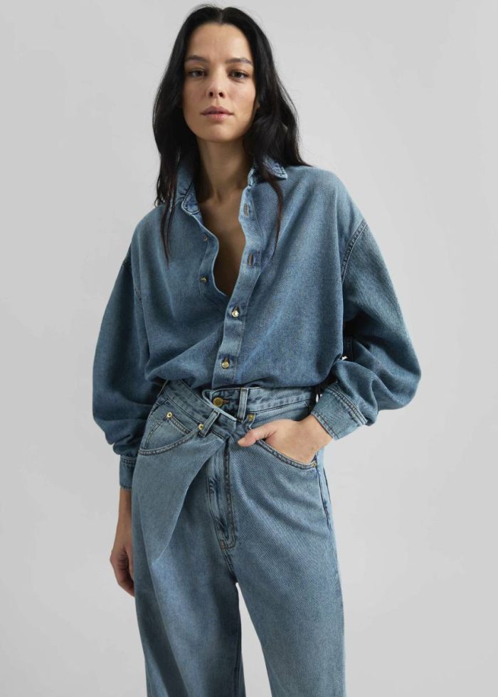 Darkpark Keanu Denim Rouched Shirt - San Fran Blue The Frankie Shop Blue Tops Women
