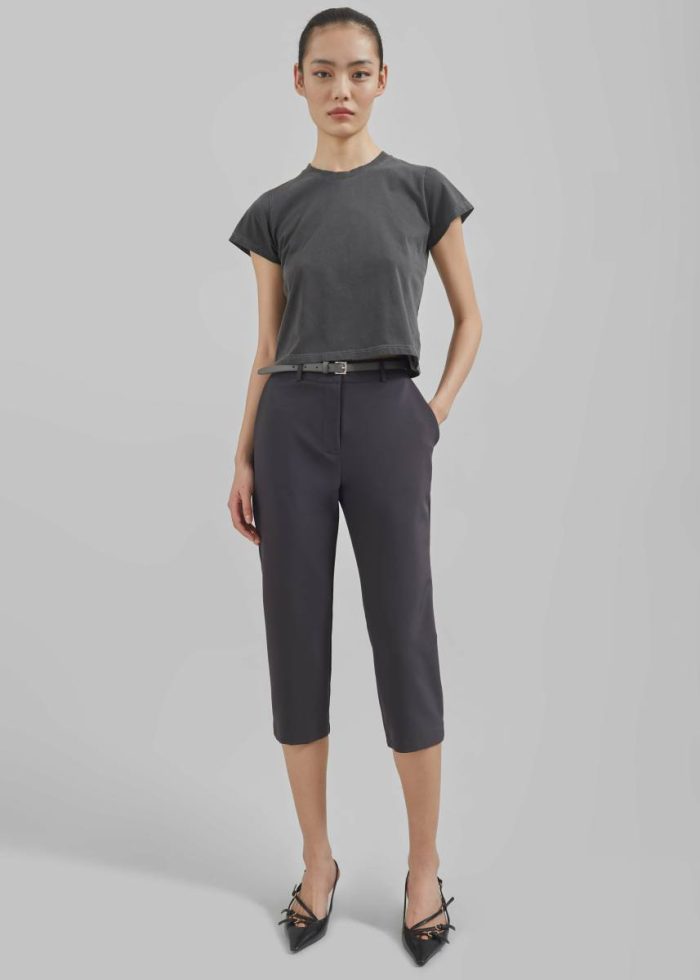 Dollie Tee - Charcoal Women Grey Tops The Frankie Shop