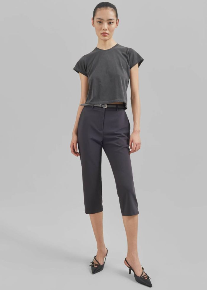 Dollie Tee - Charcoal Women Grey Tops The Frankie Shop