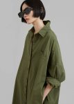 Dresses The Frankie Shop Green Kason Oversized Shirt Dress - Dark Olive Women