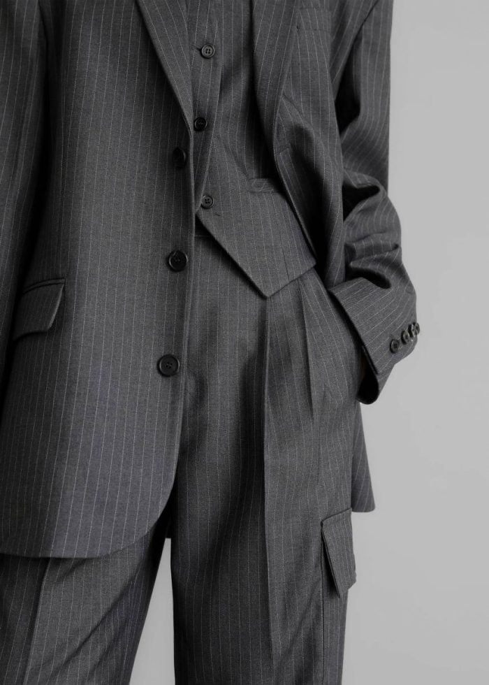 Elise Cargo Trousers - Grey/White Pinstripe Women Grey The Frankie Shop Bottoms
