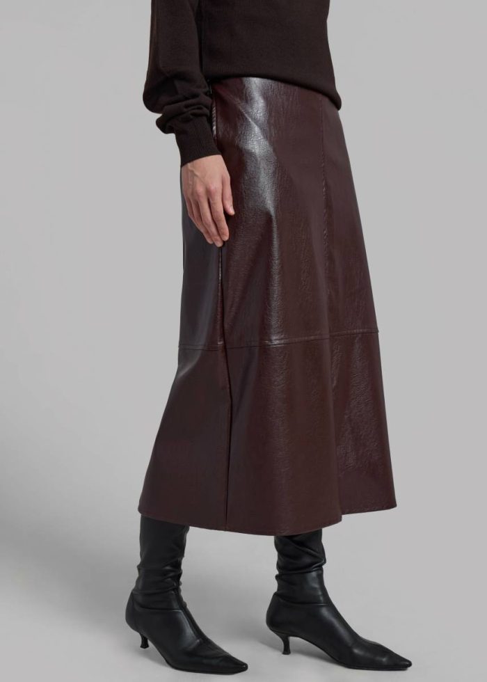 Erminie Midi Faux Leather Skirt - Brown Bottoms Brown Women The Frankie Shop