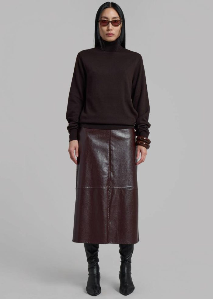 Erminie Midi Faux Leather Skirt - Brown Bottoms Brown Women The Frankie Shop
