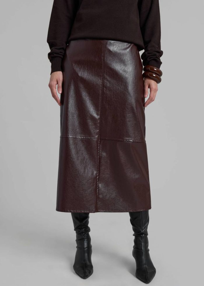 Erminie Midi Faux Leather Skirt - Brown Bottoms Brown Women The Frankie Shop