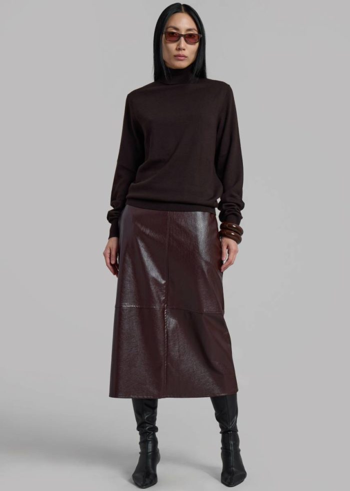 Erminie Midi Faux Leather Skirt - Brown Bottoms Brown Women The Frankie Shop