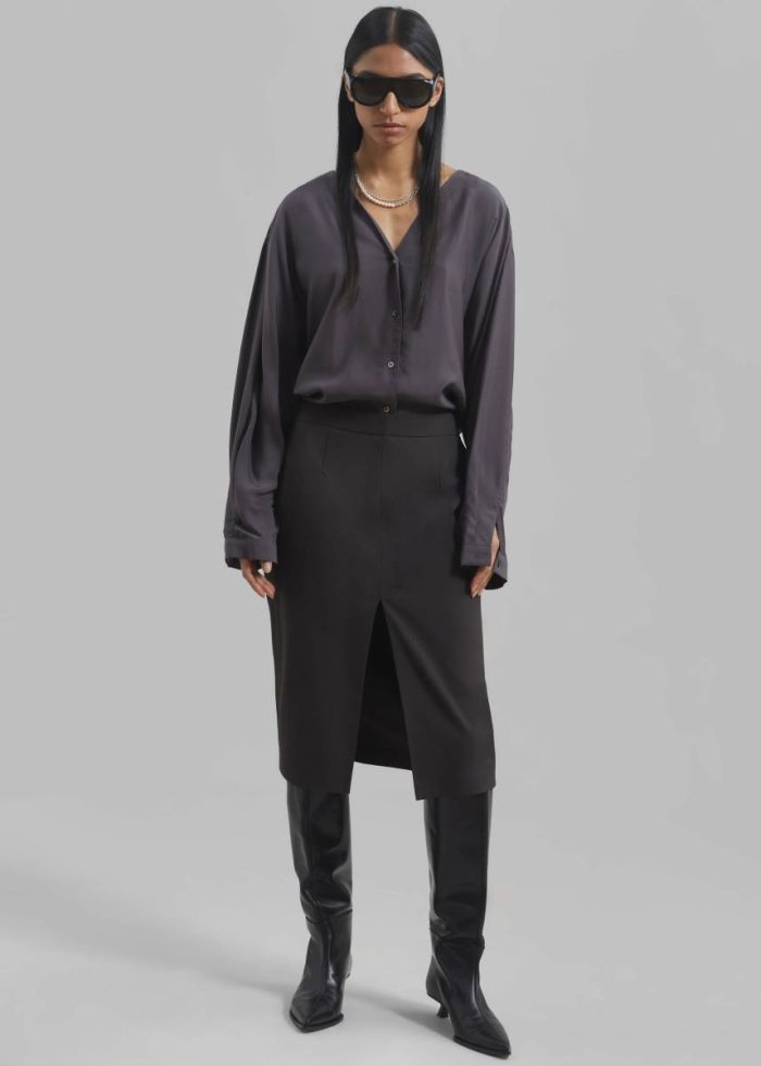Finley Blouse - Charcoal Women The Frankie Shop Grey Tops