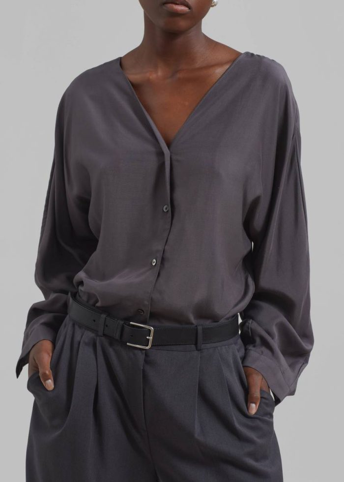 Finley Blouse - Charcoal Women The Frankie Shop Grey Tops