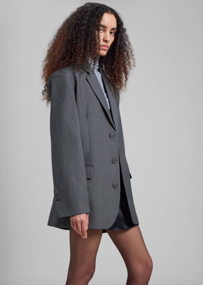 Gelso Oversized Blazer - Dark Grey Melange Women Outerwear Grey The Frankie Shop