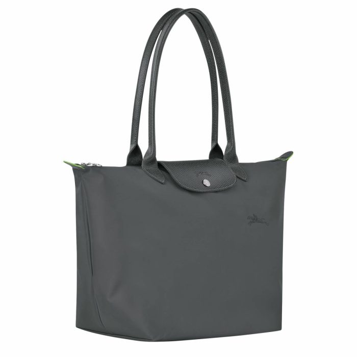 Graphite Shoulder Bags Longchamp Women Le Pliage Green L Tote Bag Graphite - Recycled Canvas