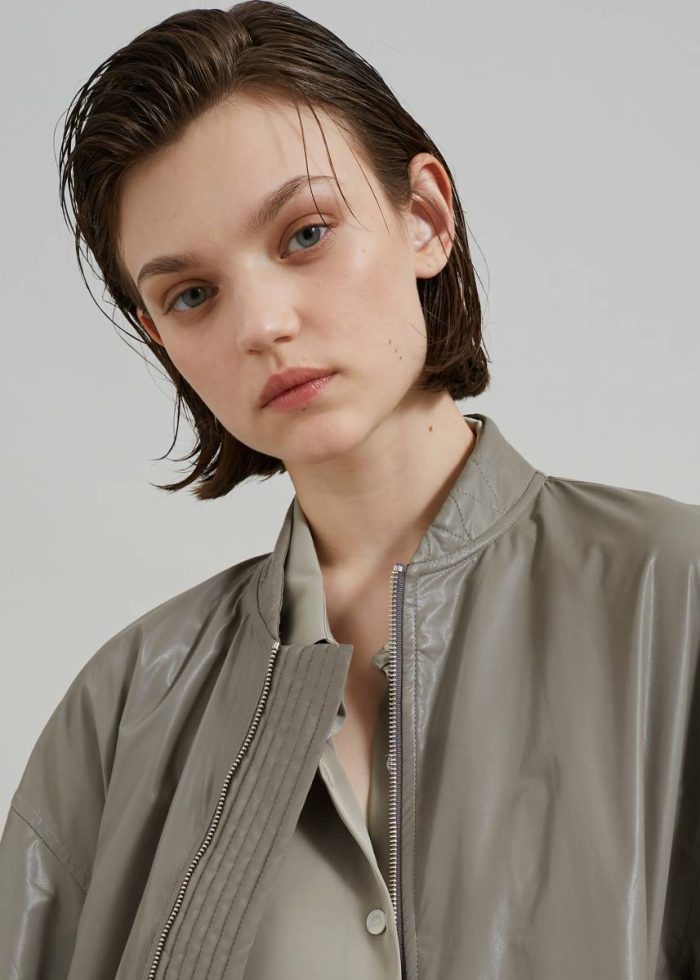 Green Amber Faux Leather Bomber - Khaki Women The Frankie Shop Outerwear
