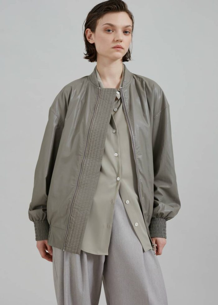 Green Amber Faux Leather Bomber - Khaki Women The Frankie Shop Outerwear