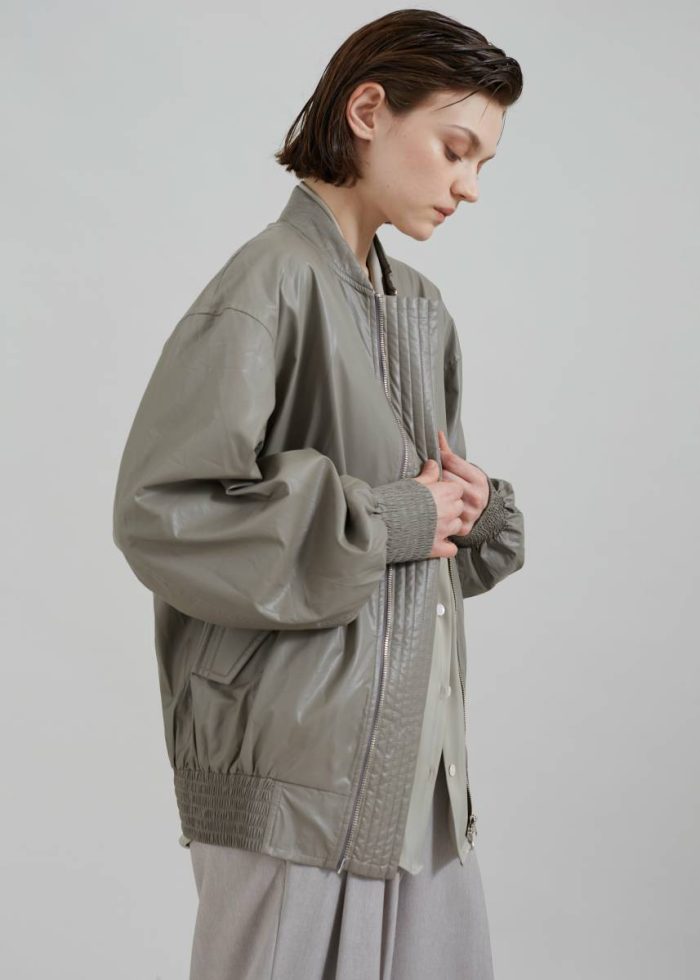 Green Amber Faux Leather Bomber - Khaki Women The Frankie Shop Outerwear