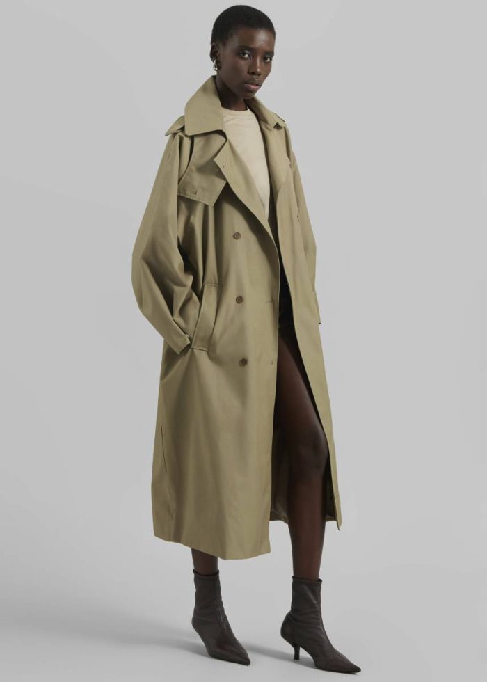 Green Davos Trench Coat - Pale Olive Women The Frankie Shop Outerwear