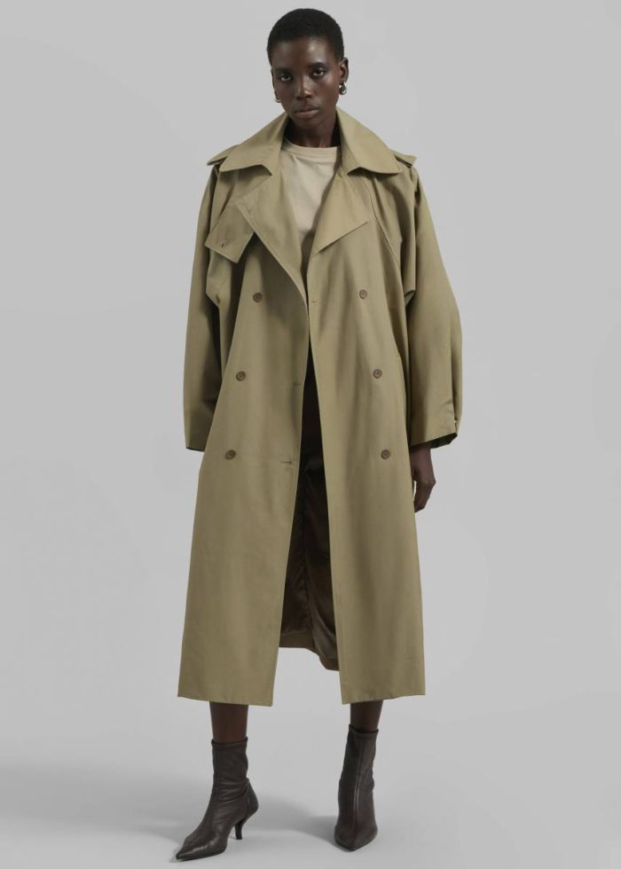 Green Davos Trench Coat - Pale Olive Women The Frankie Shop Outerwear