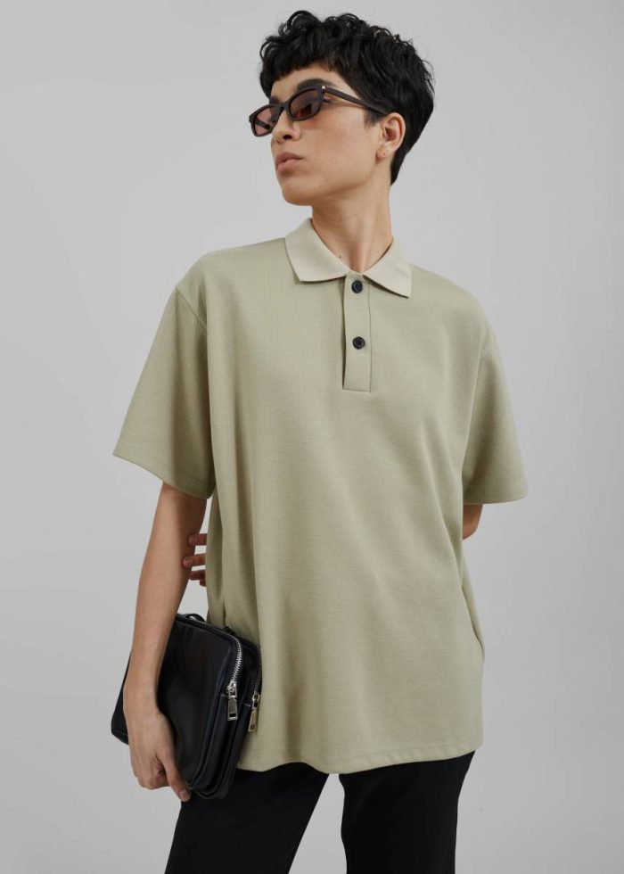Green Dianne Polo Shirt - Khaki Tops Women The Frankie Shop